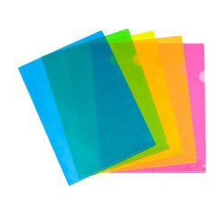L-mapjes plastic Viquel Happy Fluo A4 polypropyleen 13/100e transparant assortiment kleur - pak van 10 stuks