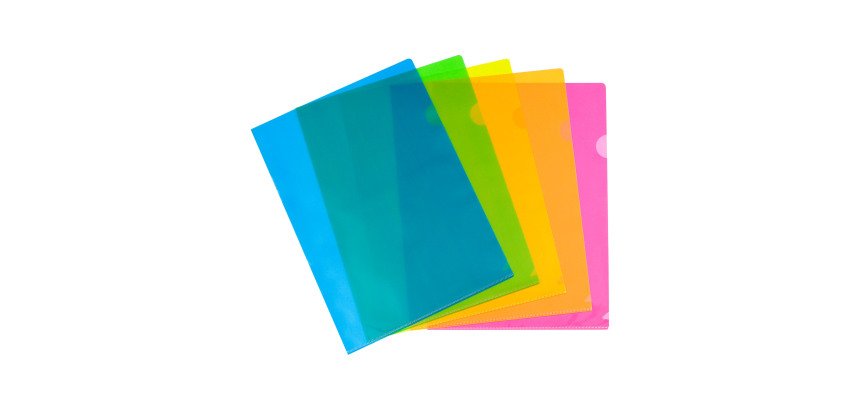 Chemise coin plastique Viquel Happy Fluo A4 polypropylène 13/100e transparente couleurs assorties - Paquet de 10