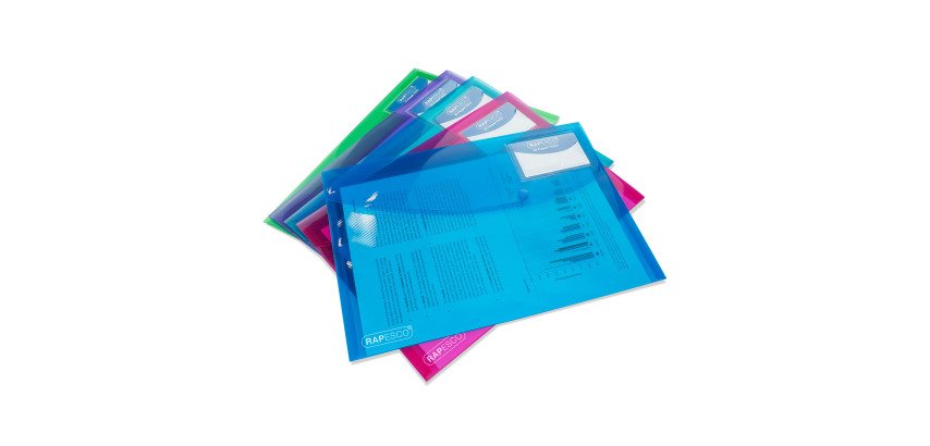 Pochettes de rangement Rapesco A4 transparentes assorties - Lot de 5