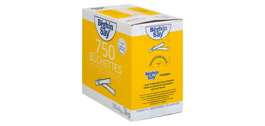 Sucre en poudre Béghin Say - Boîte distributrice de 750 sticks