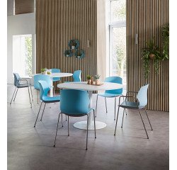 Tavolo rotondo Intuitiv con piano di diametro 120 cm e base diametro 60 cm a colonna in metallo bianco