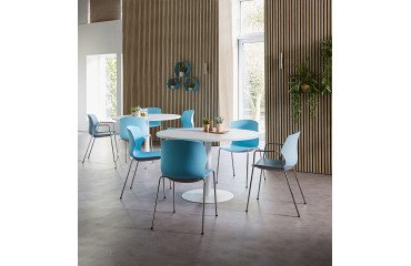 Tavolo rotondo Intuitiv con piano di diametro 120 cm e base diametro 60 cm a colonna in metallo bianco