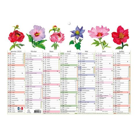 Calendrier Fleurs avec illustrations 29,5 x 22 cm Semestriel 2026
