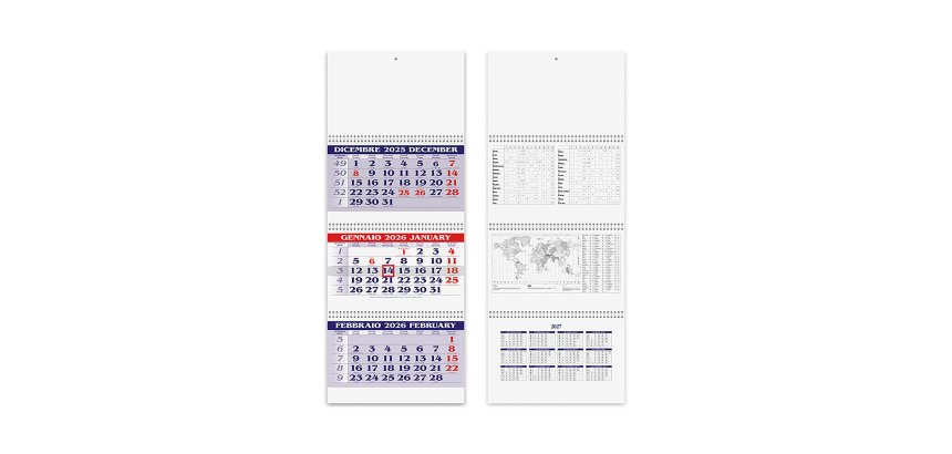 Calendario da muro trittico 3 spirali 31x86 cm