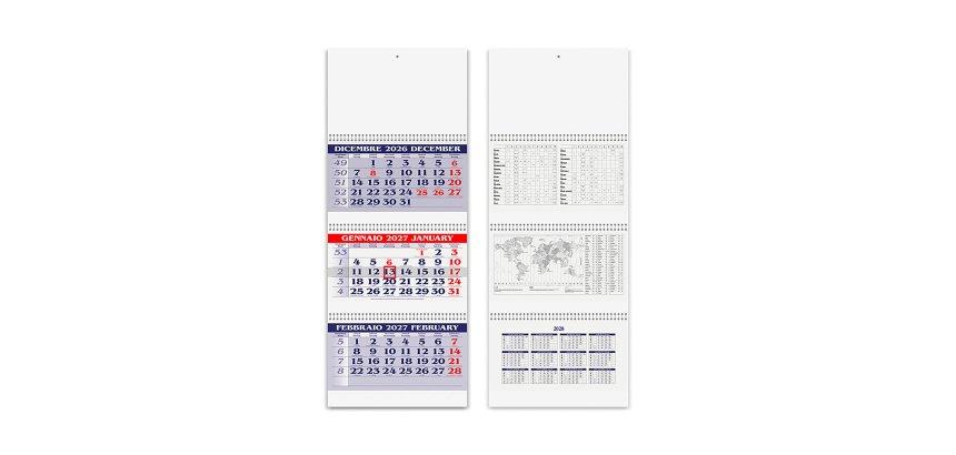 Calendario da muro trittico 3 spirali 31x86 cm