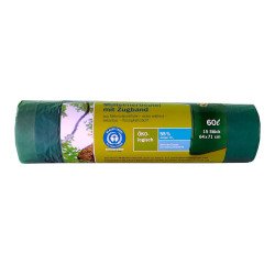 Sac poubelle à liens coulissants, 60 litres, vert
