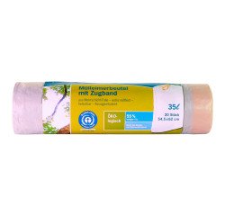 Sac poubelle à liens coulissants, 35 litres, blanc