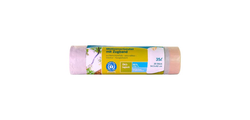 Sac poubelle à liens coulissants, 35 litres, blanc
