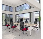 Pôle 6 bureaux droits Arko plateaux chêne clair piètement métal arche