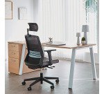 Chaise de bureau ergonomique COCO tissu et maille, avec accoudoirs 3D et appuie-tête, mécanisme synchrone, pieds noirs