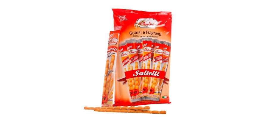 Grissini Saltelli - 240 gr - multipack 14 monoporzioni - Valledoro - confezione da 12 pz