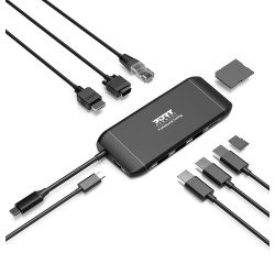 Dock station de viaje USB C 7 puertos (HDMI / VGA / 3xUSB-A / RJ45 / TF / SD) Port