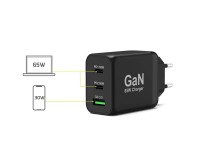 Cargador de pared adaptador GaN 65W USB-C y USB-A PUERTO + cable de 2 m incluido