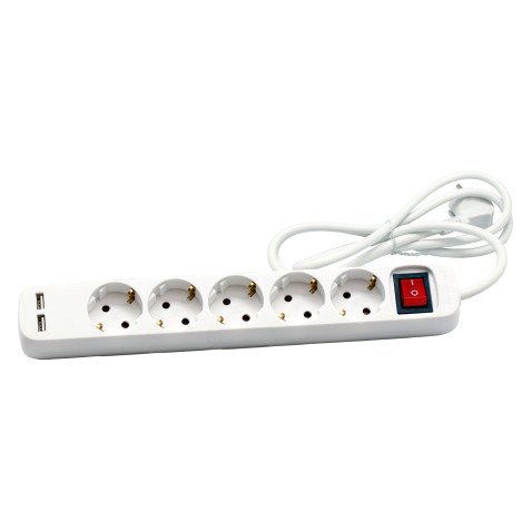 Regleta con interruptor 5 tomas + 2 USB-A Cegasa 1,4m