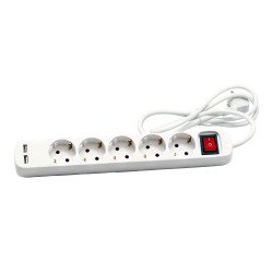 Regleta con interruptor 5 tomas + 2 USB-A Cegasa 1,4m
