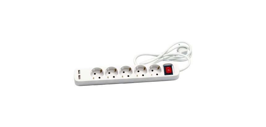 Regleta con interruptor 5 tomas + 2 USB-A Cegasa 1,4m