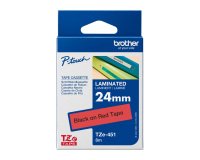 Cinta laminada Brother negro sobre rojo TZE 451 de 24 mm x 8m