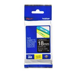Gelamineerd lint Brother 18 mm TZE 345 zwart met witte tekst