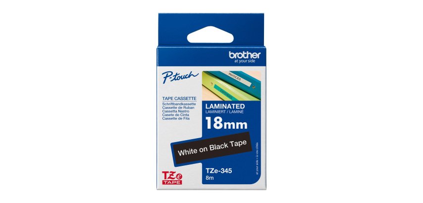 Ribbon laminated Brother 18 mm TZE 345 black with white writing