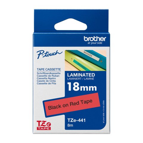 Cinta laminada Brother TZE 441 negro sobre rojo 18 mm x 8m