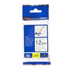 Gelamineerd lint flexibel Brother 12 mm TZEFX 231 wit met zwarte tekst