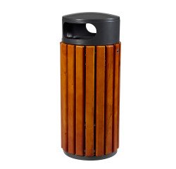 Papelera exterior Zeno redonda de madera Rossignol 60 litros