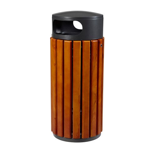 Papelera exterior Zeno redonda de madera Rossignol 60 litros