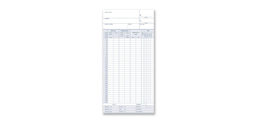 Schede orologio mensili Data Ufficio rigato non perforato 22,5 x 10,4 cm carta 100 unità