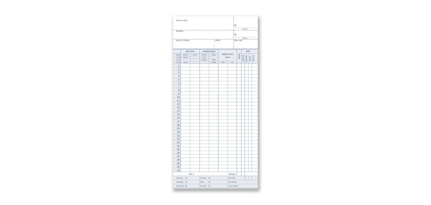Schede orologio mensili Data Ufficio rigato non perforato 22,5 x 10,4 cm carta 100 unità