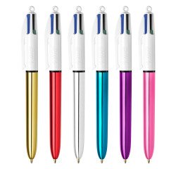 Penna a sfera con 4 colori a scatto BIC 4 Colori Shine fusti metallizzati assortiti, 1mm, 12 pezzi