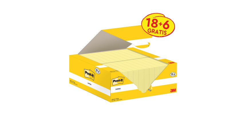 Confezione convenienza 18 blocchetti con adesivo standard 38x51 mm giallo Canary e 6 in omaggio
