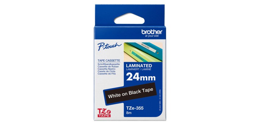 Ruban laminé Brother 24 mm TZE 355 noir écriture blanche