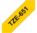 Ruban laminé Brother 24 mm TZE 651 écriture noire sur fond jaune