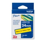 Ruban laminé Brother 24 mm TZE 651 écriture noire sur fond jaune
