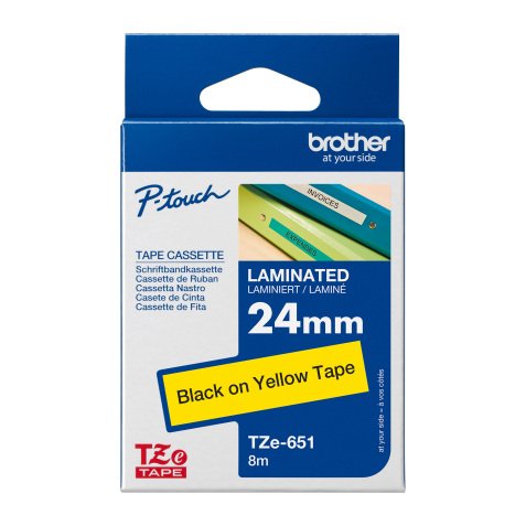 Ruban laminé Brother 24 mm TZE 651 jaune écriture noire