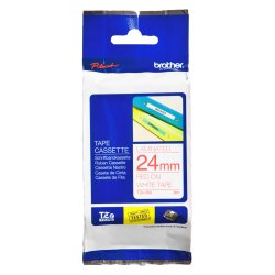 Gelamineerd lint Brother 24 mm TZE 252 wit met rode tekst