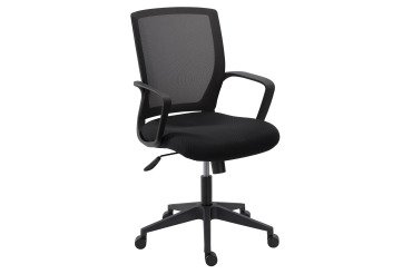 Chaise de bureau Reece tissu et maille Noir - dossier bas - accoudoirs - mécanisme Basculant centré - pieds noir