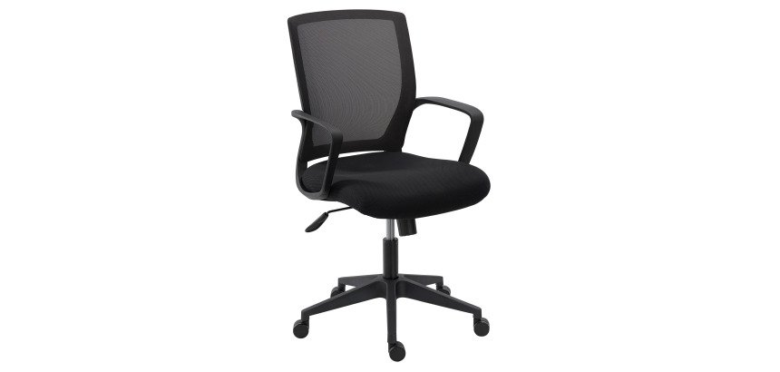 Chaise de bureau Reece tissu et maille Noir - dossier bas - accoudoirs - mécanisme Basculant centré - pieds noir