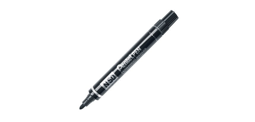 Pentel N50 Permanent Marker Medium Bullet 2.5 mm Black Waterproof Pack of 12