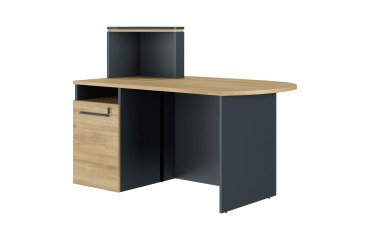 Reception desk compact Well with left-hand return L 145 cm anthracite / amber oak