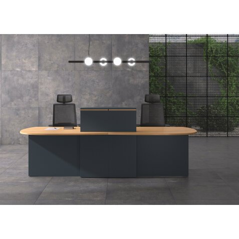 Banque d'accueil avec rangements chêne piètement anthracite L 290 cm - Zoom
