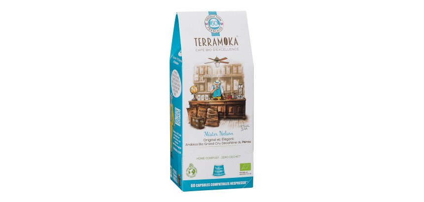 Capsules de café décafeiné Terramoka Nelson Bio - Boîte distributrice de 60