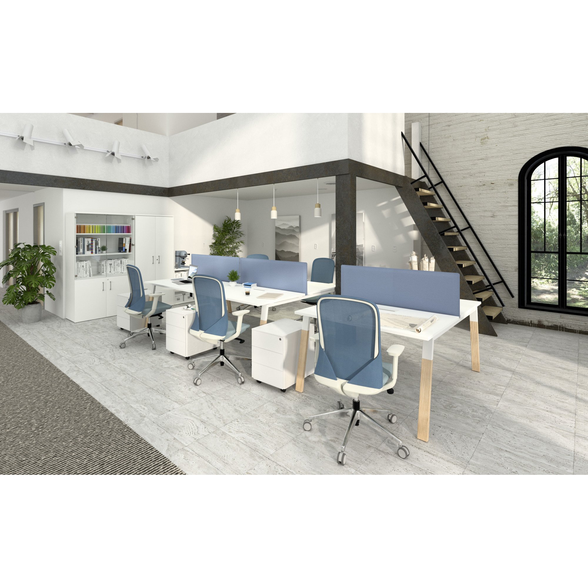 Pôle de 2 bureaux ECLA profondeur 166 piètement métal et bois