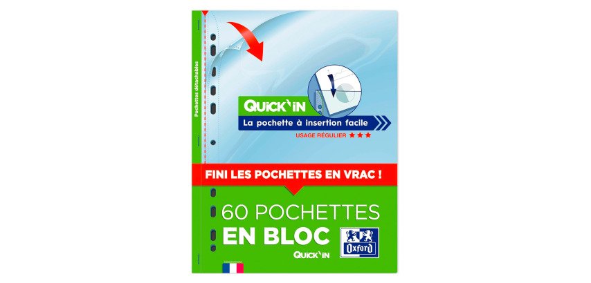 Pochette perforée Quick'in Oxford A4 polypropylène 5/100e - Boîte de 60