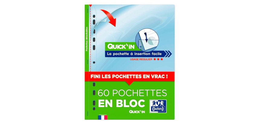 Pochette perforée Quick'in Oxford A4 polypropylène 5/100e - Boîte de 60
