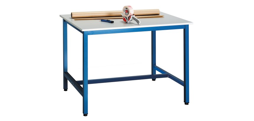 Poste de travail debout L 120 x P 80 cm plateau gris - piétement bleu