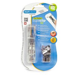 Rapesco Supaclip 40 doorzichtige dispenser, op blister met 25 klemmen uit roestvrij staal