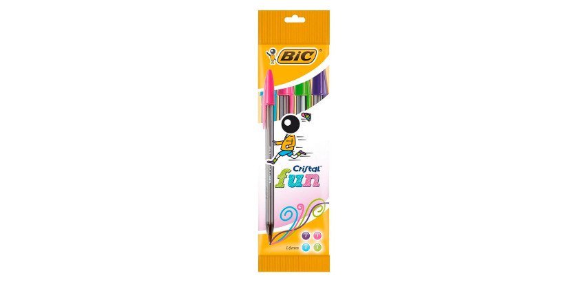 Stylo bille Bic Cristal Fun - écriture large - pochette de 4
