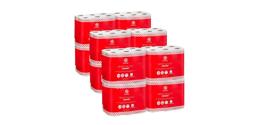 Pack 96 rouleaux papier toilette double épaisseur Bruneau 200 feuilles + 48 rouleaux offerts