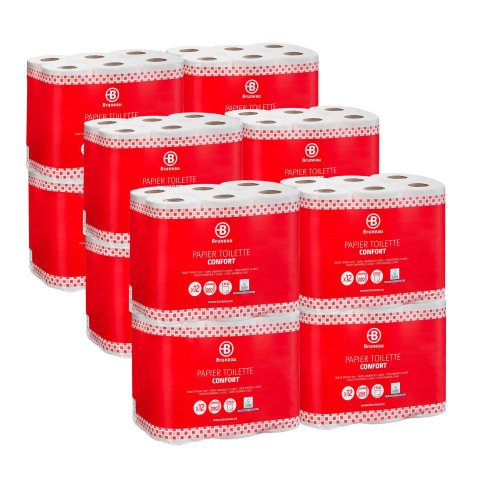 Pack 96 rouleaux papier toilette double épaisseur Bruneau 200 feuilles + 48 offerts